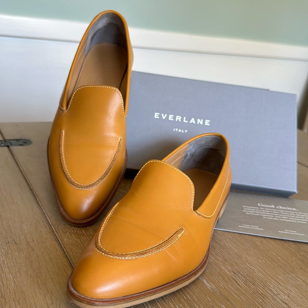 Rare sold out Everlane Modern Loafer Camel Mustard leather made in Italy 7.5 8